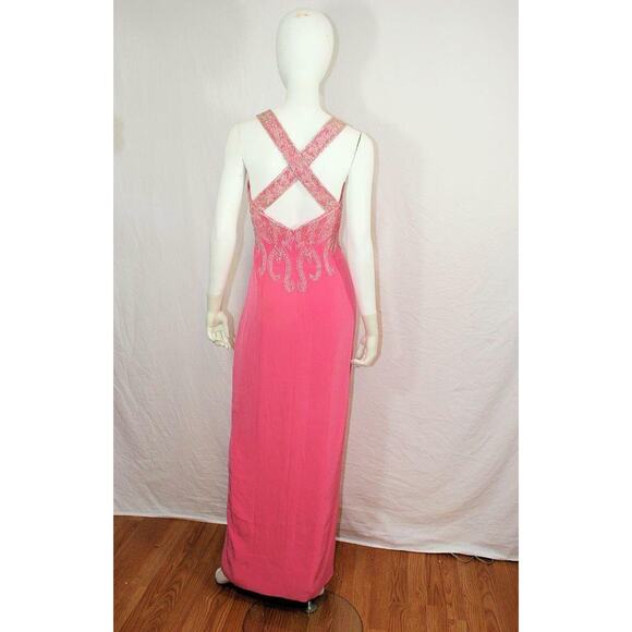 Oleg Cassini Pink Crystal Beaded Formal Gown Dress - Picture 2 of 11